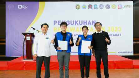 Foto: Pengukuhan relawan pajak tahun 2023 di Aula Istana Maimun Kanwil DJP Sumatera Utara I, Senin (13/02/2023) secara hybrid.(Dok:DJP Sumut I)