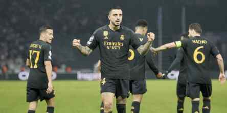 Foto: Penyerang Real Madrid Joselu merayakan gol.
