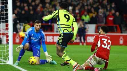 Foto: Gabriel Jesus membuka kemenangan Arsenal atas Nottingham Forest.