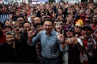 Foto: Basuki Tjahaja Purnama alias Ahok menyampaikan orasi politiknya dalam acara Ahokers Bareng Ganjar-Mahfud.