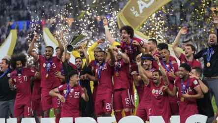 Foto: Timnas Qatar menjadi juara Piala Asia 2023 setelah menang 3-1 atas Yordania di Losail Stadium pada Sabtu (10/2/2024).