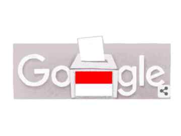 Foto: Google Doodle Hari ini bertema pemilu dengan gambar kotak suara yang dilengkapi bendera merah putih.