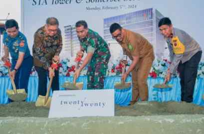 Foto: Bobby bersama unsur Forkopimda melakukan groundbreaking pembangunan Gedung STA Tower dan Somerset Serviced Residence, di Jalan Pangeran Diponegoro, Medan.