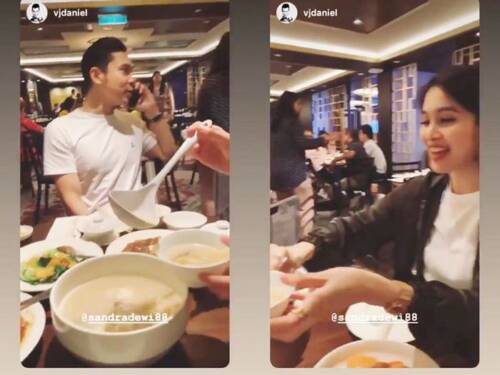 Foto: Sandra Dewi dan Harvey Moeis makan makanan mewah.
