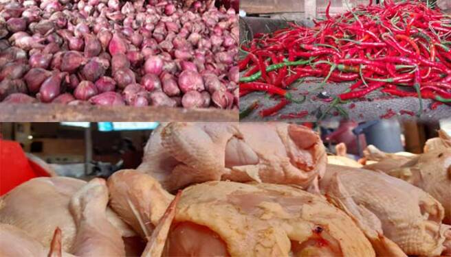 Foto: Bawang merah, cabai, dan daging ayam.