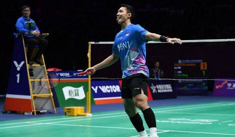 Foto: Jonatan bawa Indonesia unggul 3-0 atas Inggris dalam fase grup.