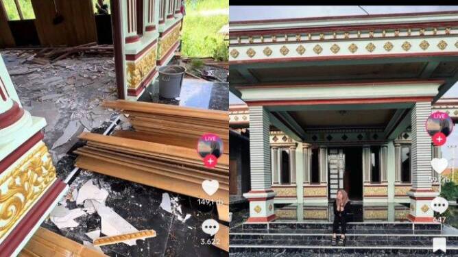Foto: Sang istri membongkar dinding rumah mewahnya usai suami selingkuh.
