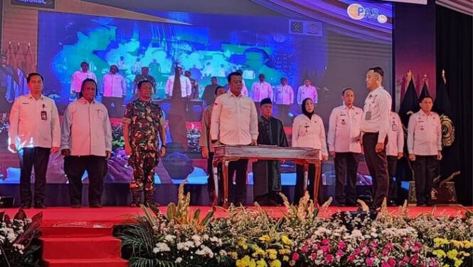 Foto: Kegiatan 'Ikrar Setia Warga Binaan Tindak Pidana Terorisme terhadap NKRI' diikuti 72 napiter dari 9 lapas, yang terpusat di Lapas Gunung Sindur, Bogor, Jabar, Rabu (24/4/2024).