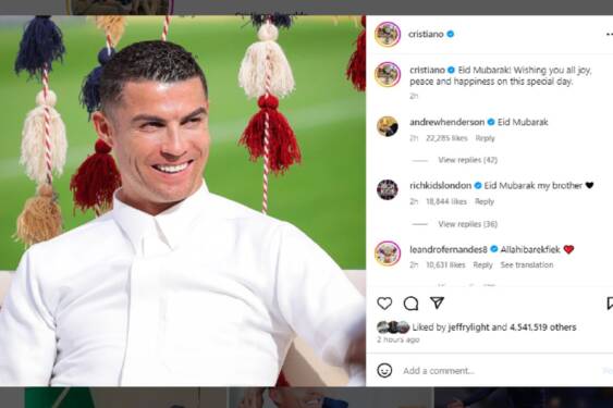 Foto: Cristiano Ronaldo unggah ucapan selamat Idul Fitri.