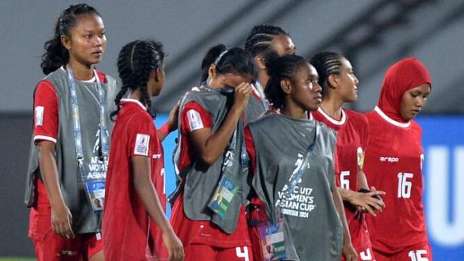Foto: Tim putri Indonesia U-17 takluk dari Filipina dengan skor 1-6.
