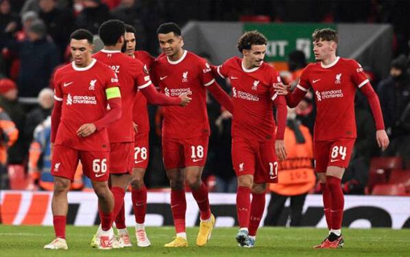 Foto: Para pemain Liverpool saat pertandingan Liga Europa melawan Linzer ASK di Anfield Liverpool.