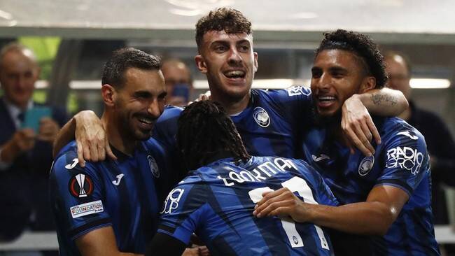 Foto: Selebrasi Atalanta usai bobol gawang Marseille di Liga Europa, Jumat (10/5) dini hari WIB.