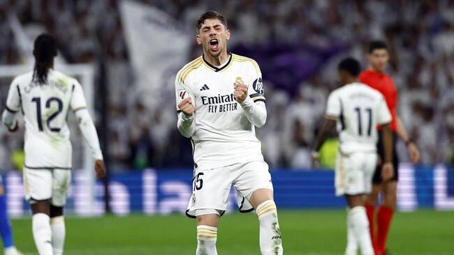 Foto: Selebrasi Federico Valverde usai cetak satu gol ke gawang Alves.