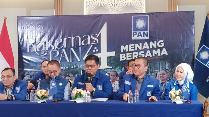 Foto: Konferensi pers Rakernas 4 PAN di Kantor DPP PAN, Jakarta.