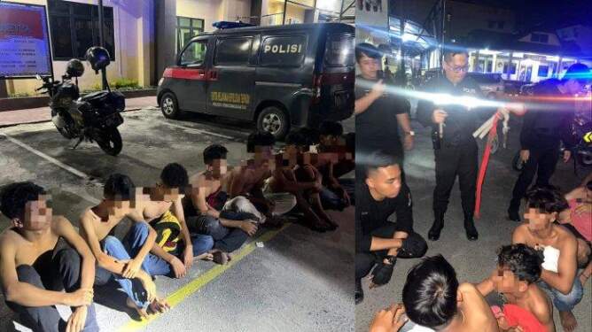 Foto: Polres Pematangsiantar mengamankan 26 remaja bersenjata tajam (Sajam) diduga hendak tawuran.
