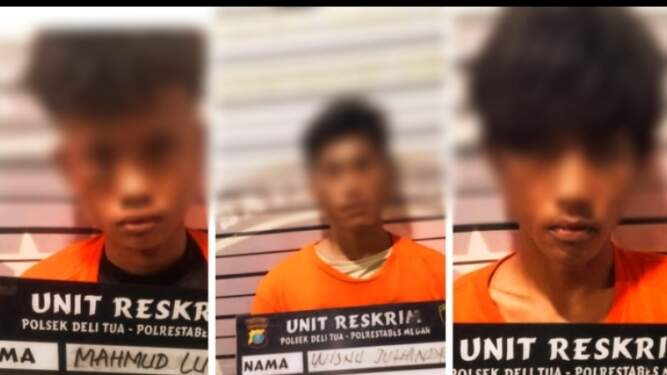 Foto: Ketiga tersangka pembobol kedai kelontong diamankan.