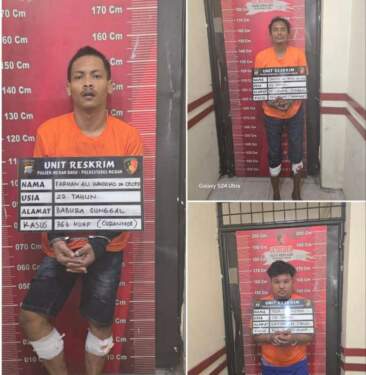 Foto: Dua dari tiga pelaku diberi tindakan tegas oleh Tim Unit Reskrim Polsek Medan Baru dengan menembak kaki kedua pelaku.