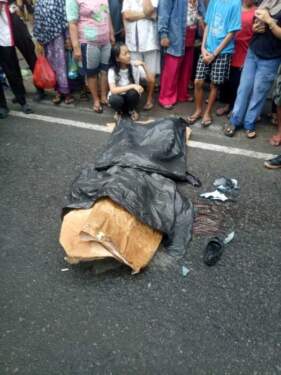 Foto: Korban tewas setelah dilindas mobil di Jalan Pertempuran Pulau Brayan Kota.