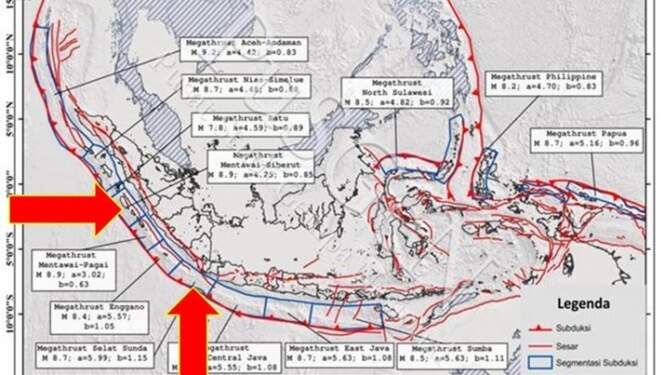 Foto: Peta Megathrust Ancam RI. (Dok. BMKG)