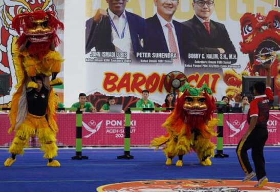 Foto: Pertandingan nomor Peking Kecepatan Cabor Barongsai di PON XXI Aceh-Sumut.