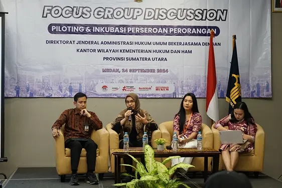 Kanwil Kemenkumham Sumut bekerja sama dengan Direktorat Jenderal Administrasi Hukum Umum menggelar kegiatan Focus Group Discussion (FGD) dalam rangka Piloting dan Inkubasi bagi para pelaku usaha Perseroan Perorangan, di D'primahotel Kualanamu, Selasa (24/9/2024).(Dok:Kanwil Kemenkumham Sumut)
