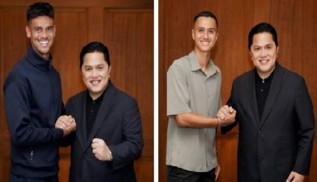 Ketua Umum PSSI, Erick Thohir bersama Mees Hilgers (kiri) dan Eliano Reijnders (kanan) usai makan malam, Jumat (6/9/2024). Ist/X - @erickthohir