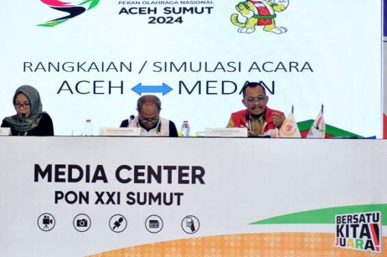 Foto: Konferensi pers terkait persiapan opening ceremony PON XXI, Senin (9/9/2024). Diskominfo Sumut