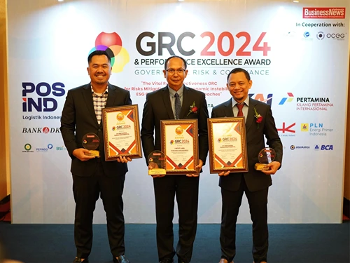 Foto: PTK berhasil meraih 3 penghargaan Five Stars Gold di ajang Governance, Risk, and Compliance (GRC) & Performance Excellence Award 2024 di Jakarta pada Jumat (30/8).(Dok:PTK)