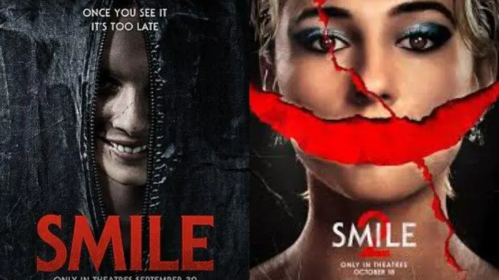 Foto: Poster film Smile (2022) dan Smile 2 (2024).(Istimewa)