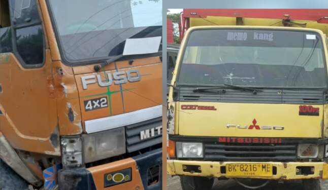 Foto: Truk Fuso dan korban kecelakaan beruntun di Sergai, Senin (9/12/2024).