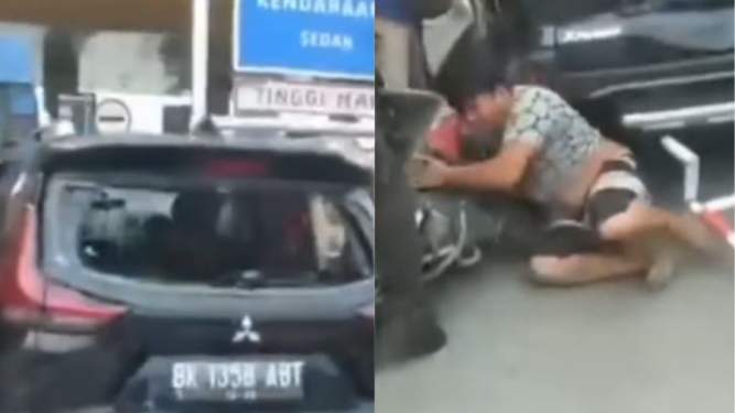 Foto: Mobil Xpander berwarna hitam yang diamuk massa diamankan pihak kepolisian.