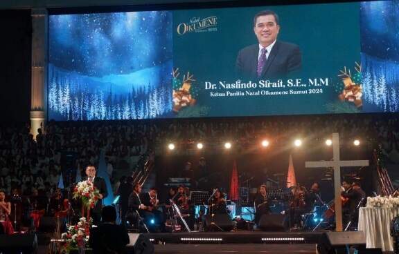 Foto: Perayaan puncak Natal Oikumene Sumut 2024 di Gedung Serbaguna Pemprov Sumut.