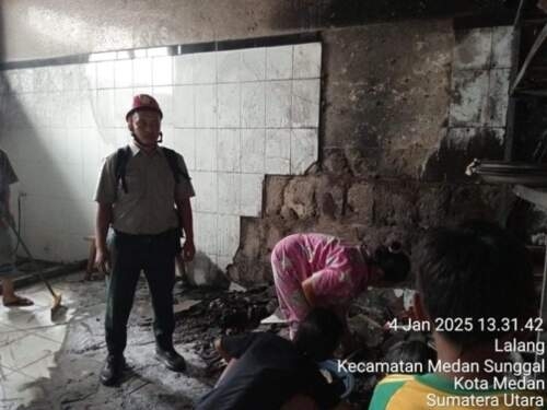Kondisi dapur Yayasan Sosial Dharma Karya pasca dilahap api. 
