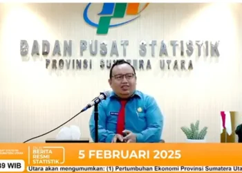 Kepala BPS Provinsi Sumatera Utara, Asim Saputra pada kegiatan Rilis Berita Resmi Statistik Pertumbuhan Ekonomi, Rabu 05 Februari 2025 di Medan.(Ist)