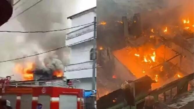 Api menjalar cepat akibat rumah berdiri tanpa jarak di Kecamatan Babalan, Kabupaten Langkat.