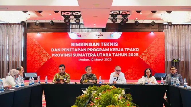 Foto: Kegiatan Bimtek dan Penetapan Program Kerja TPAKD Provinsi Sumatera Utara Tahun 2025 bersama OJK Sumut.(Dok:OJK Sumut)