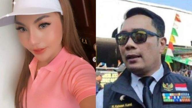 Foto Lisa Mariana diunggahan Instagram pribadinya @lisamarianaaa dikutip (27/3/2025), dan foto Ridwan Kamil saat masih menjadi Gubernut Jawa Barat hendak memberikan tanggapan kepada awak di Pasar Parungkuda Sukabumi, Jumat (4/8/2023).