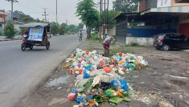 Tumpukan sampah menimbulkan aroma bau busuk di Kota Binjai yang tak kunjung dibersihkan.