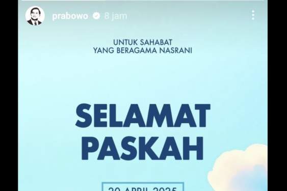 Foto: Presiden Prabowo Subianto memposting ucapan selamat Paskah 2025 via akun Instagram @Prabowo Subianto, Minggu (20/5/2025).