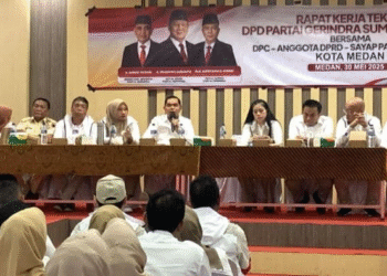 Rakernis DPD Partai Gerindra Sumut bersama DPC Gerindra Kota Medan. (Foto:ari/mistar)