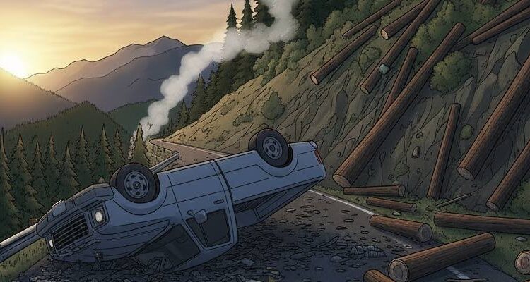 Foto: Ilustrasi mobil terbalik.(Foto AI)
