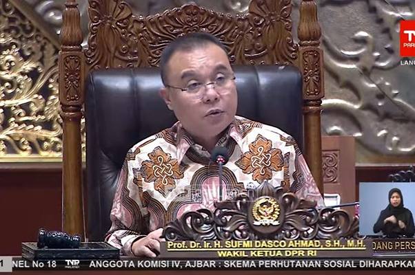 Foto: Wakil Ketua DPR RI Sufmi Dasco Ahmad memimpin rapat paripurna .(ntvnews/YouTube TVR Parlemen)