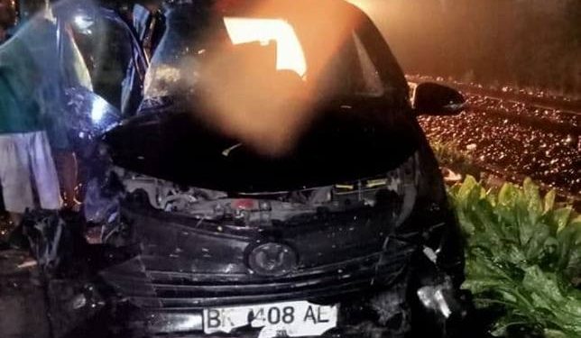 Kecelakaan tragis dengan kereta api di perlintasan Desa Muliorejo, tepatnya di depan lapangan Pardede, pada Sabtu (18/10/2025) malam.(Istimewa)
