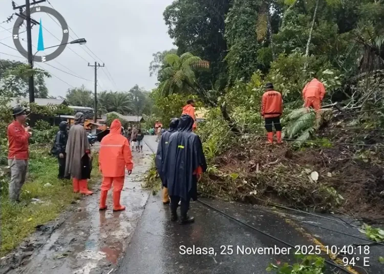 Foto: Bencana tanah longsor yang menutup sejumlah akses jalan warga di Kabupatem Tapanuli Selatan, Sumatra Utara, Selasa (25/11).(BPBD Tapsel)