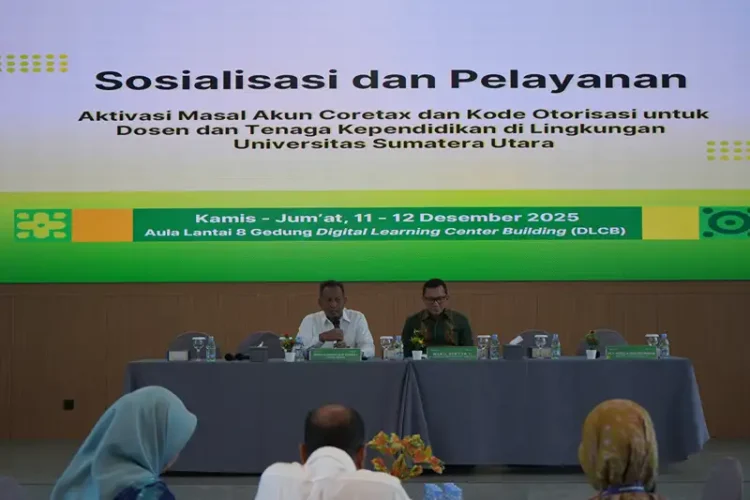Foto: Kegiatan Aktivasi akun Coretax bagi seluruh civitas akademika Universitas Sumatera Utara (USU, 11–12 Desember 2025 di Gedung Digital Learning Center dan Gedung Biro Rektorat USU, Medan.(Dok:DJP Sumut I)