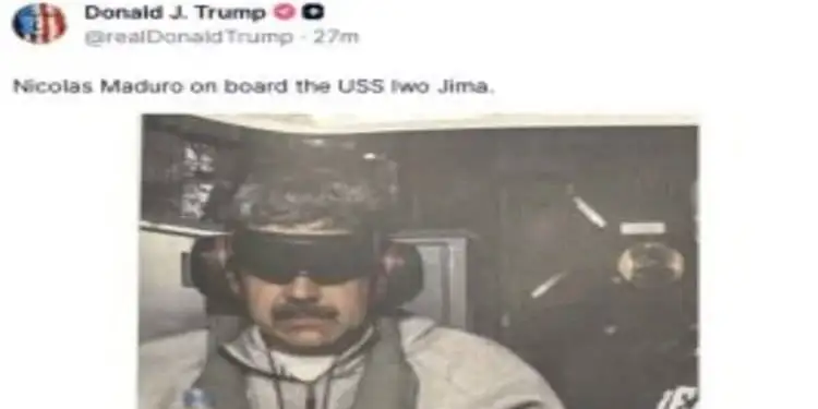 Foto: Tangkapan layar unggahan Presiden AS Donald Trump di platform Truth Social yang menampilkan foto Presiden Venezuela Nicolas Maduro ditangkap. (Foto: ANTARA/Truth Social @realDonaldTrump)