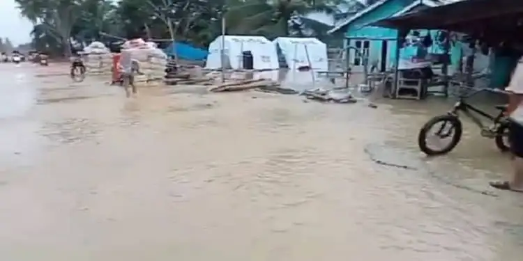 Foto: Pemukiman penduduk di Kampung (Desa) Raja, Kecamatan Bendahara, Aceh Tamiang kembali terendam air sungai yang meluap, Kamis (1/1).(Foto: ANTARA/HO/Warga)