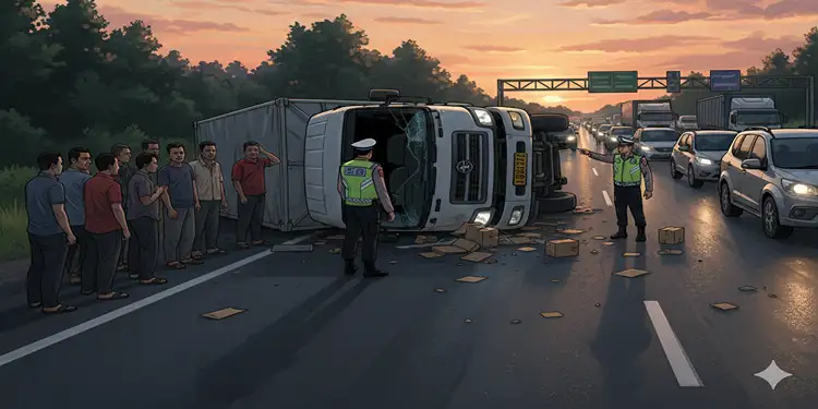 Foto: Ilustrasi truk terbalik.(Foto dihasilkan AI)