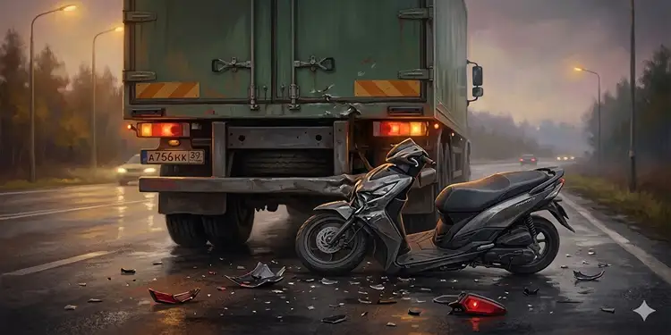 Foto: Ilustrasi motor tabrak truk barang.(Foto dihasilkan AI)