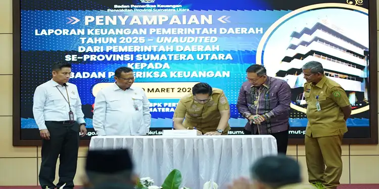 Foto: Acara penyerahan Laporan Keuangan Pemerintah Daerah (LKPD) Tahun Anggaran 2025, Senin (30/3/2026).(Dok:Diskominfo Medan)